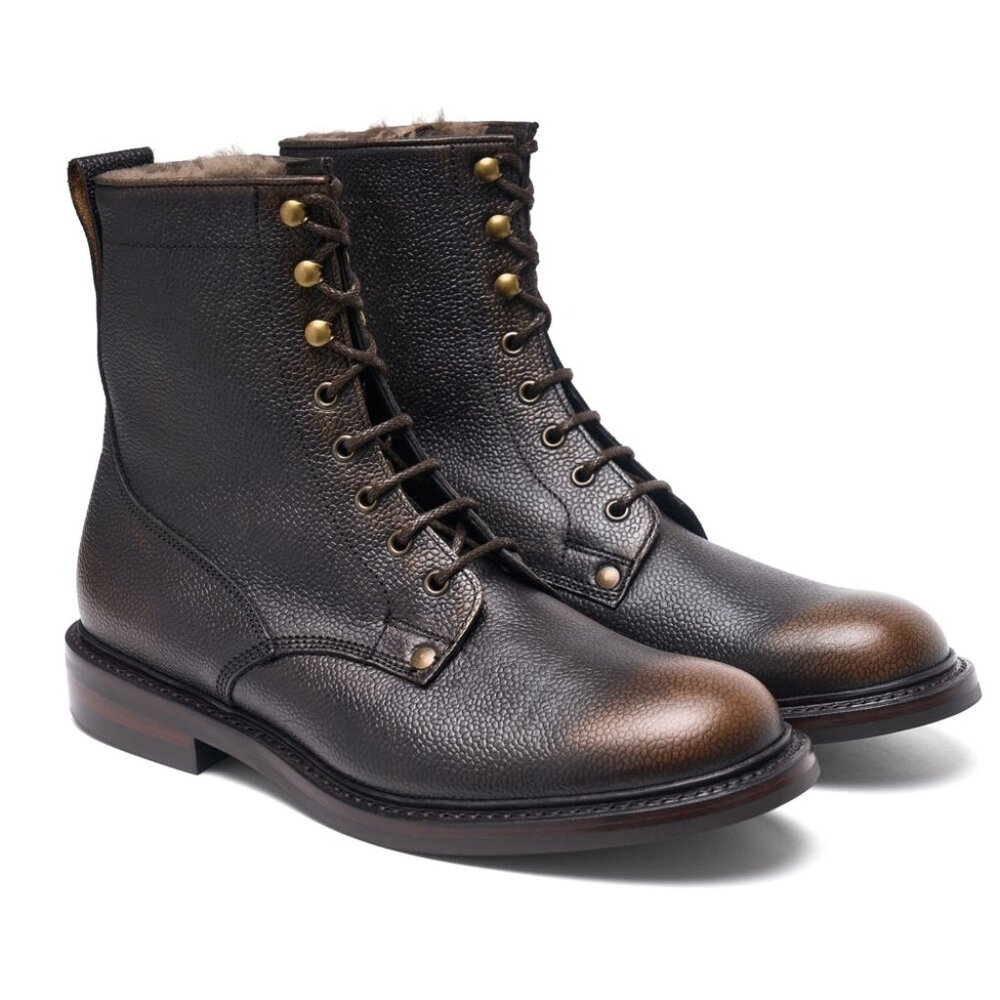 CHEANEY Scott R Shearling Lined Derby Boot in Bronze Leather  size 11